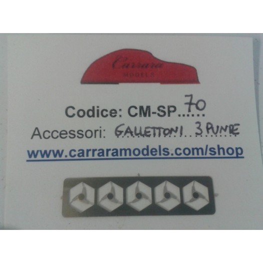 CM-SP70 set 5 pz gallettoni a 3 punte in fotoincisione grande (dx e sx) per auto stradali e corsa - scala 1:43